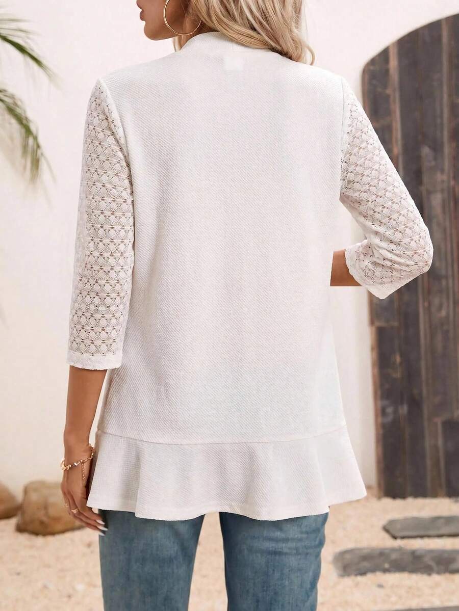 Ženska elegantna jakna sa čipkastim rukavima, patchwork dizajnom i volanima