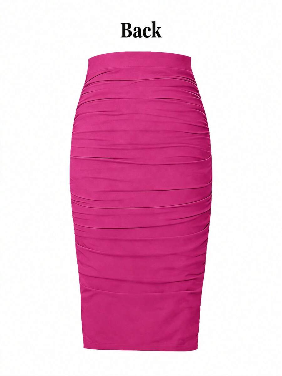 Ženska uska bodycon suknja jednobojna sa nabranim detaljima, seksi