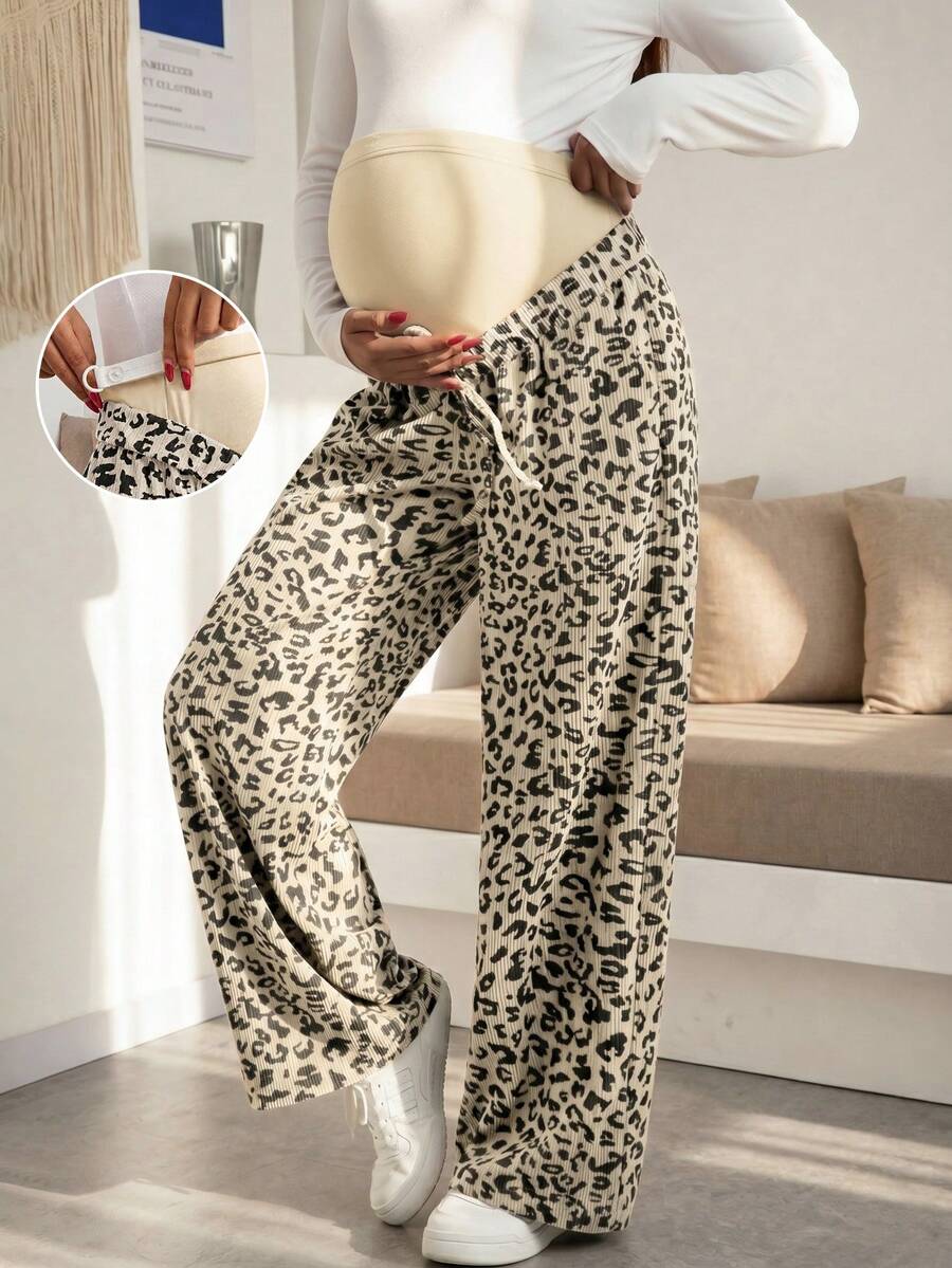 Trudničke pantalone sa leopard printom, elastične, širokih nogavica, visokog struka