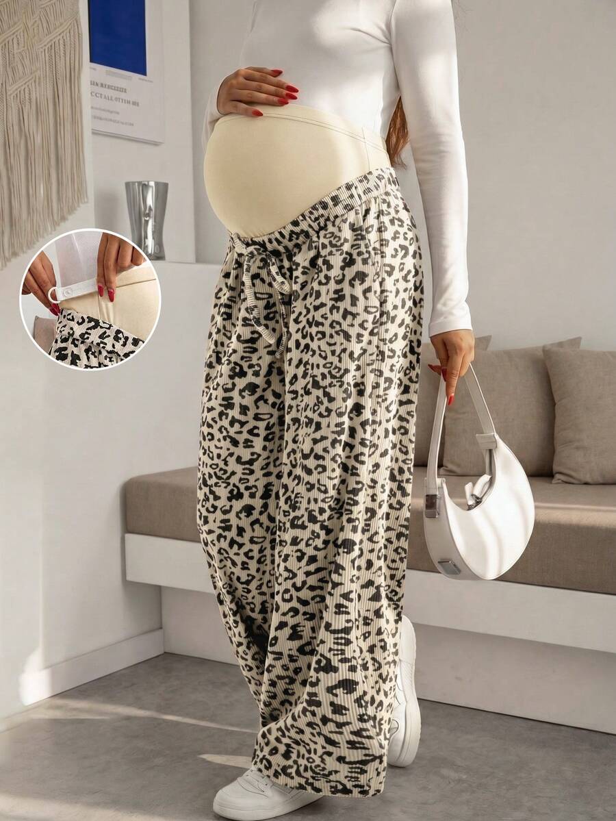 Trudničke pantalone sa leopard printom, elastične, širokih nogavica, visokog struka