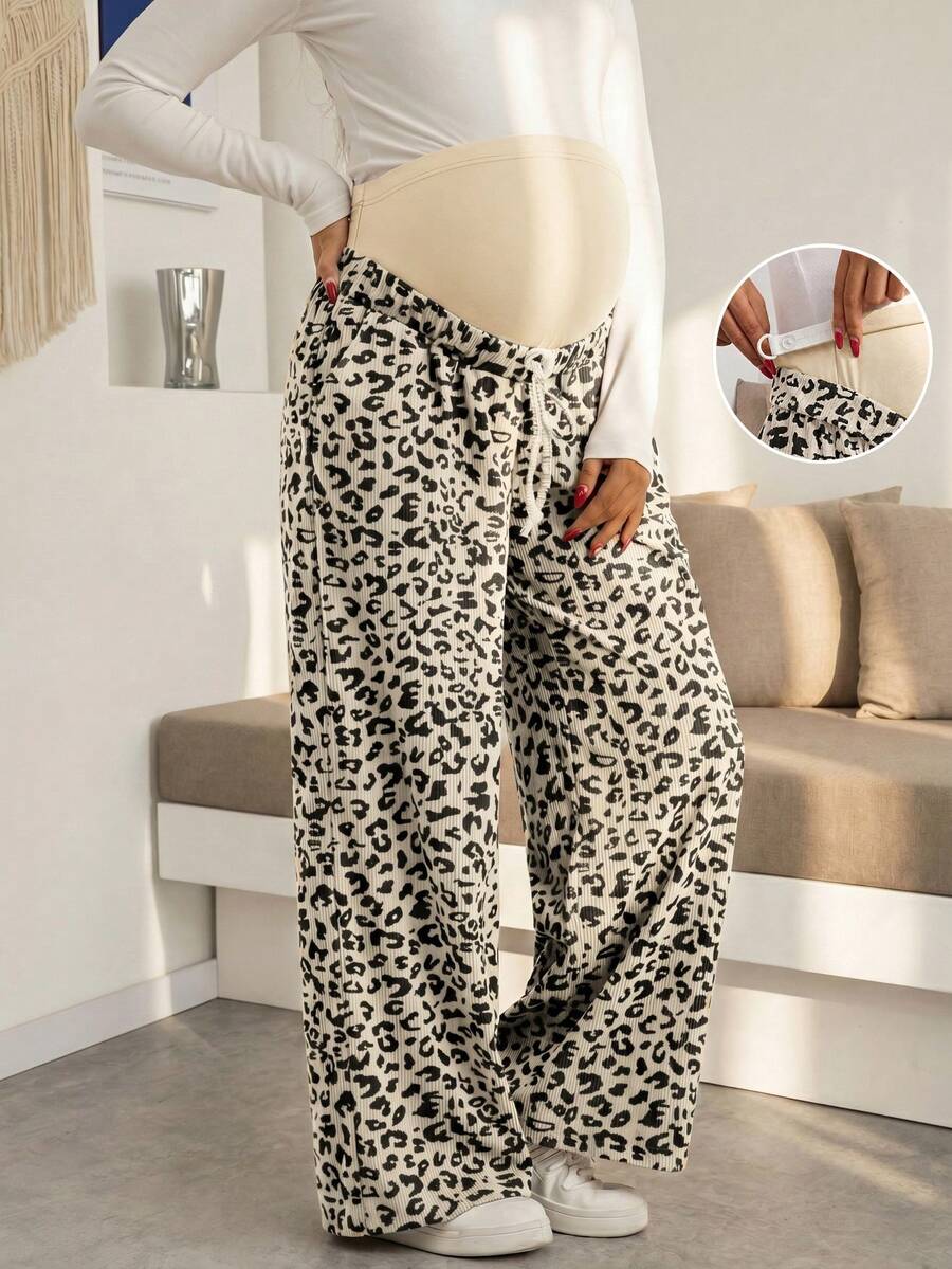Trudničke pantalone sa leopard printom, elastične, širokih nogavica, visokog struka