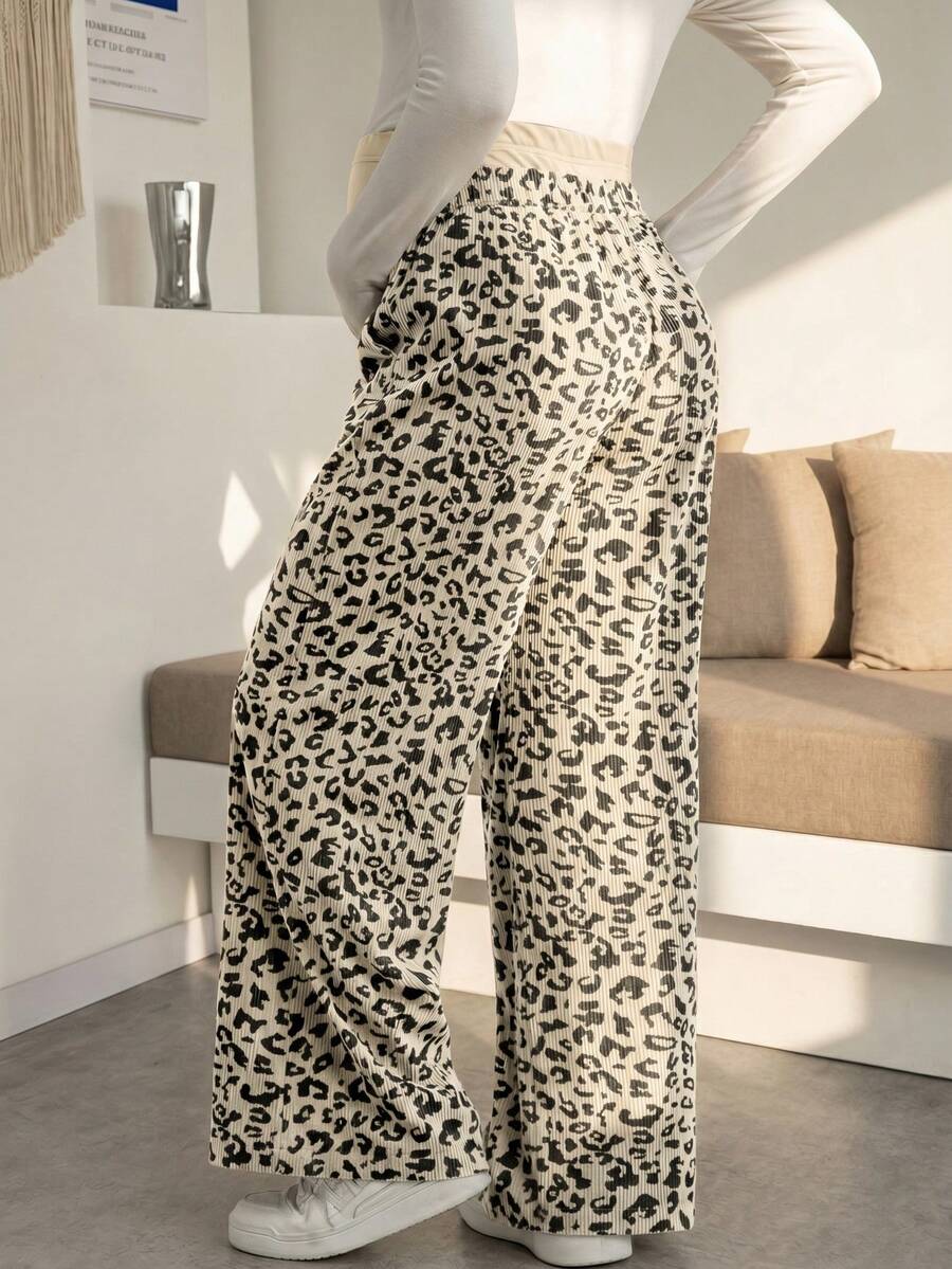 Trudničke pantalone sa leopard printom, elastične, širokih nogavica, visokog struka