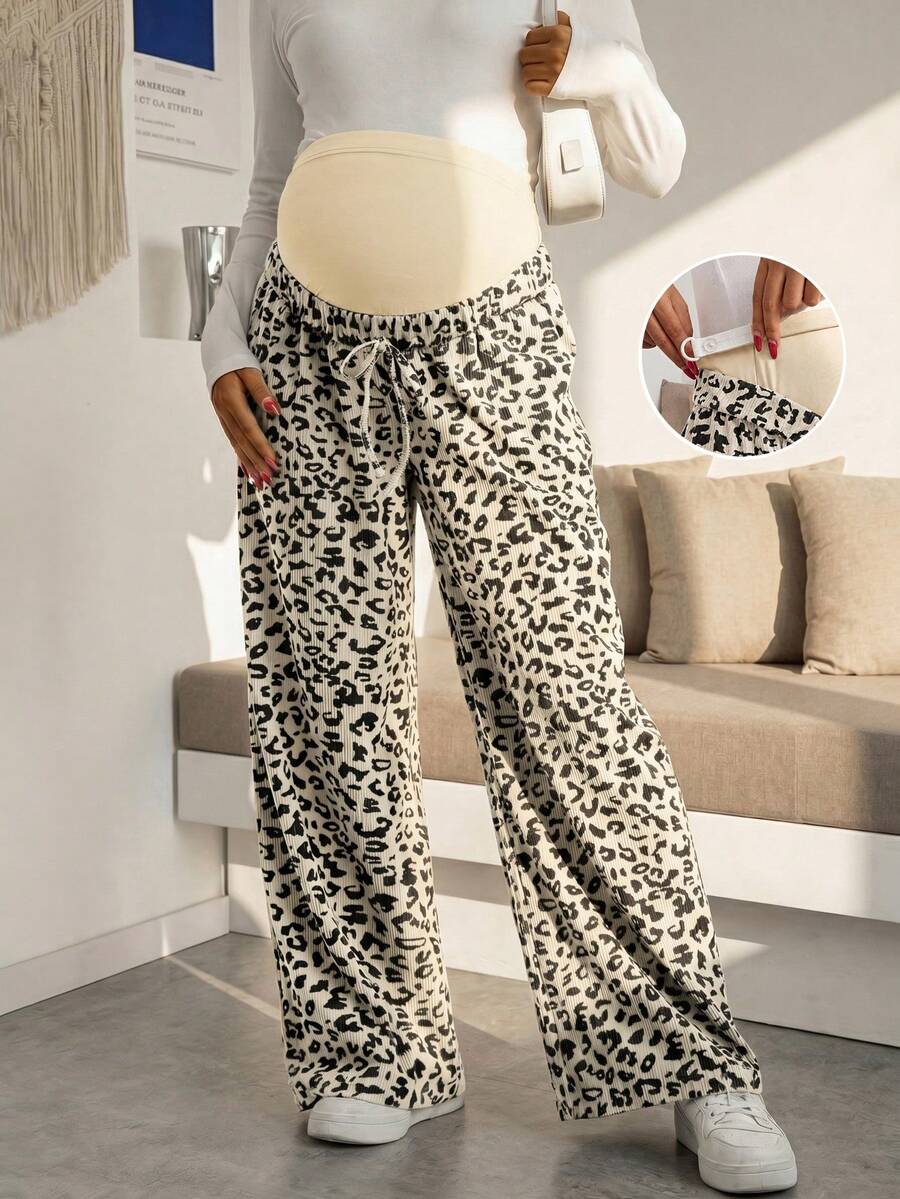 Trudničke pantalone sa leopard printom, elastične, širokih nogavica, visokog struka