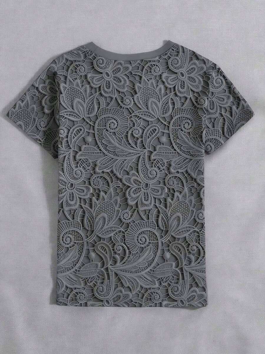 Ženska majica sa čipkastim printom – Udoban Casual Stil