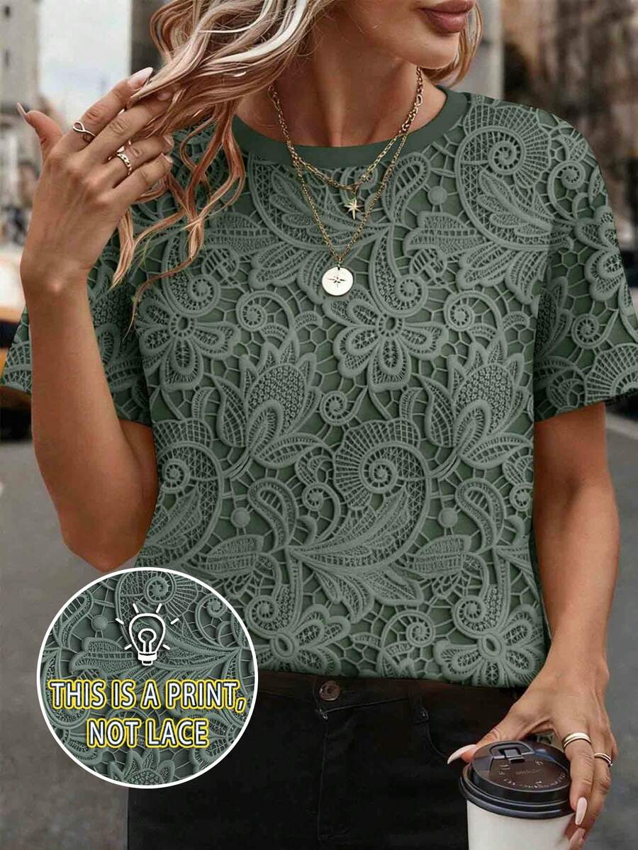 Ženska majica sa čipkastim printom – Udoban Casual Stil