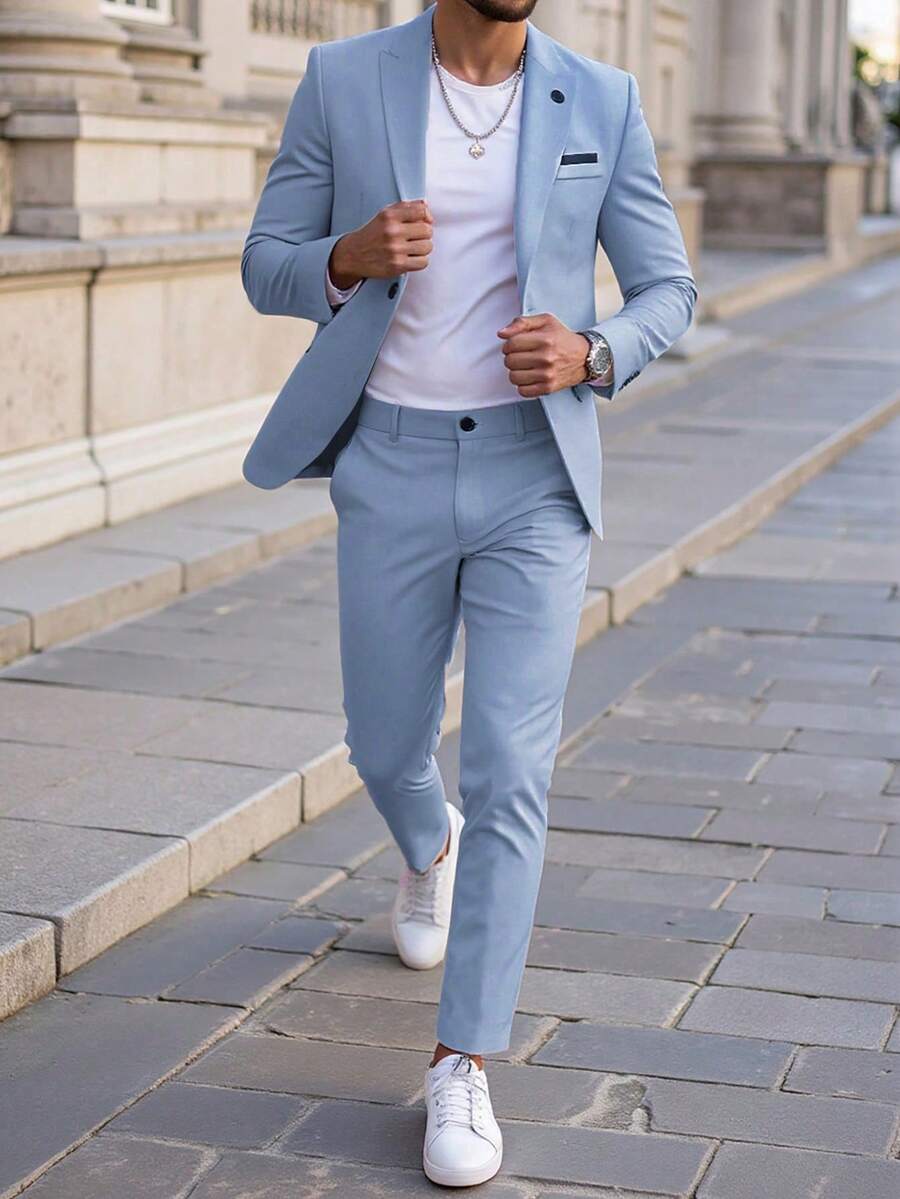 Muški poslovni set sa užim krojem, sako sa špicastim reverima i pantalone