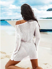 Ženska Casual Elegantna Pletena Bela Majica, Pogodna za  Plažu