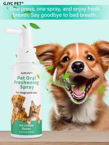 GJYC PET 2.03 Fl Oz Ice Cream Flavored Breath Spray For Dogs And Cats, Instant Fresh Breath, No Brushing Required Teeth Cleaning Solution, Fights Plaque And Tartar, Removes Dog And Cat Odor
