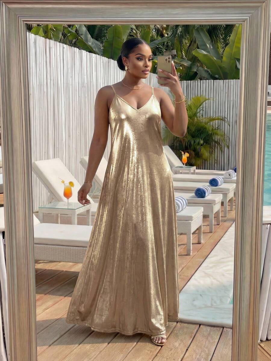 Lady Haljina sa tankim kaiš-bretelama i printom sa šljokicama, plus size