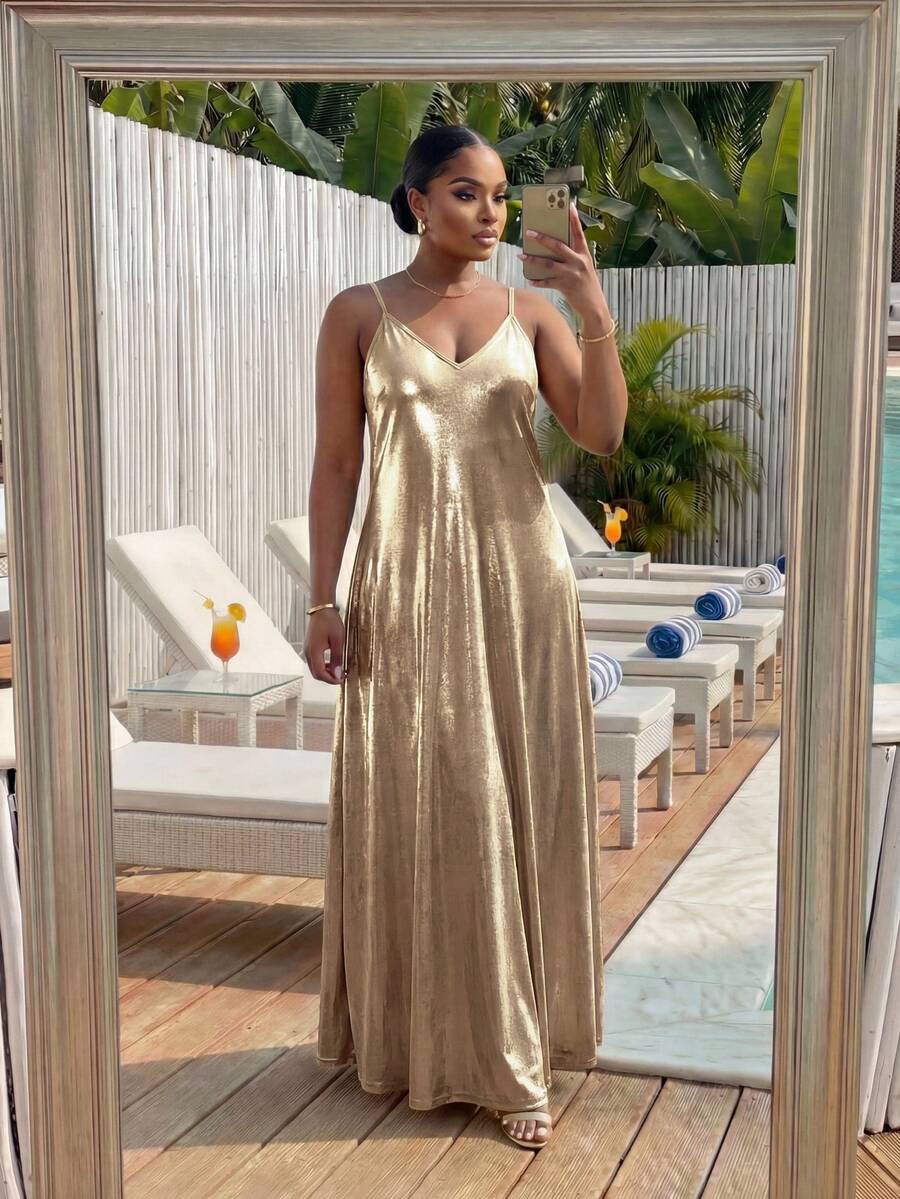 Lady Haljina sa tankim kaiš-bretelama i printom sa šljokicama, plus size