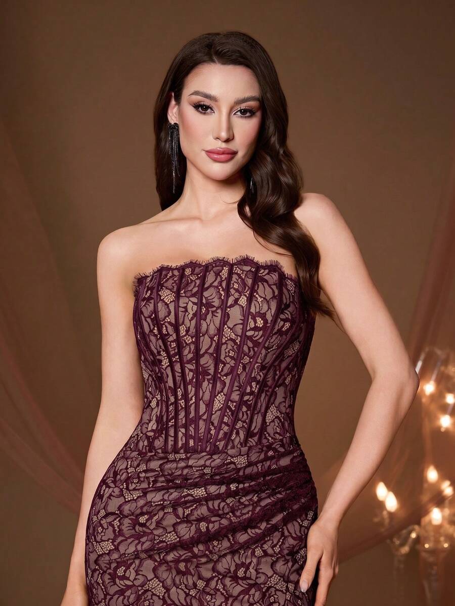 Elegantna uska korset haljina bez kaiševa, večernja haljina u stilu sirene