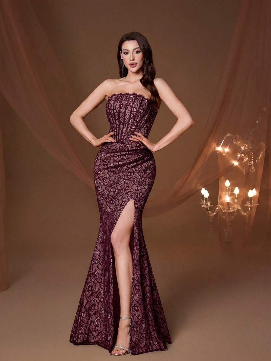 Elegantna uska korset haljina bez kaiševa, večernja haljina u stilu sirene