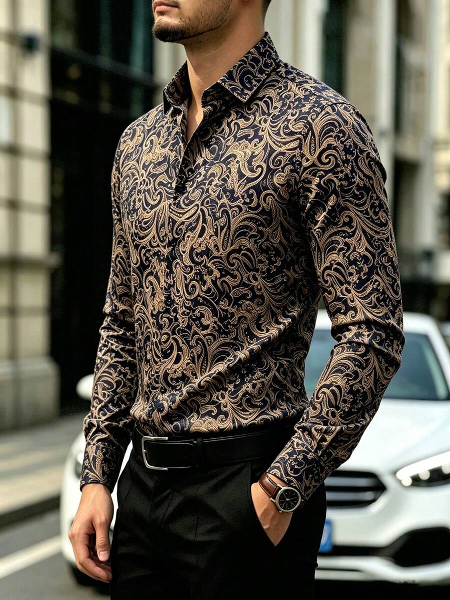 Muška formalna košulja sa paisley printom, slim fit, dugih rukava