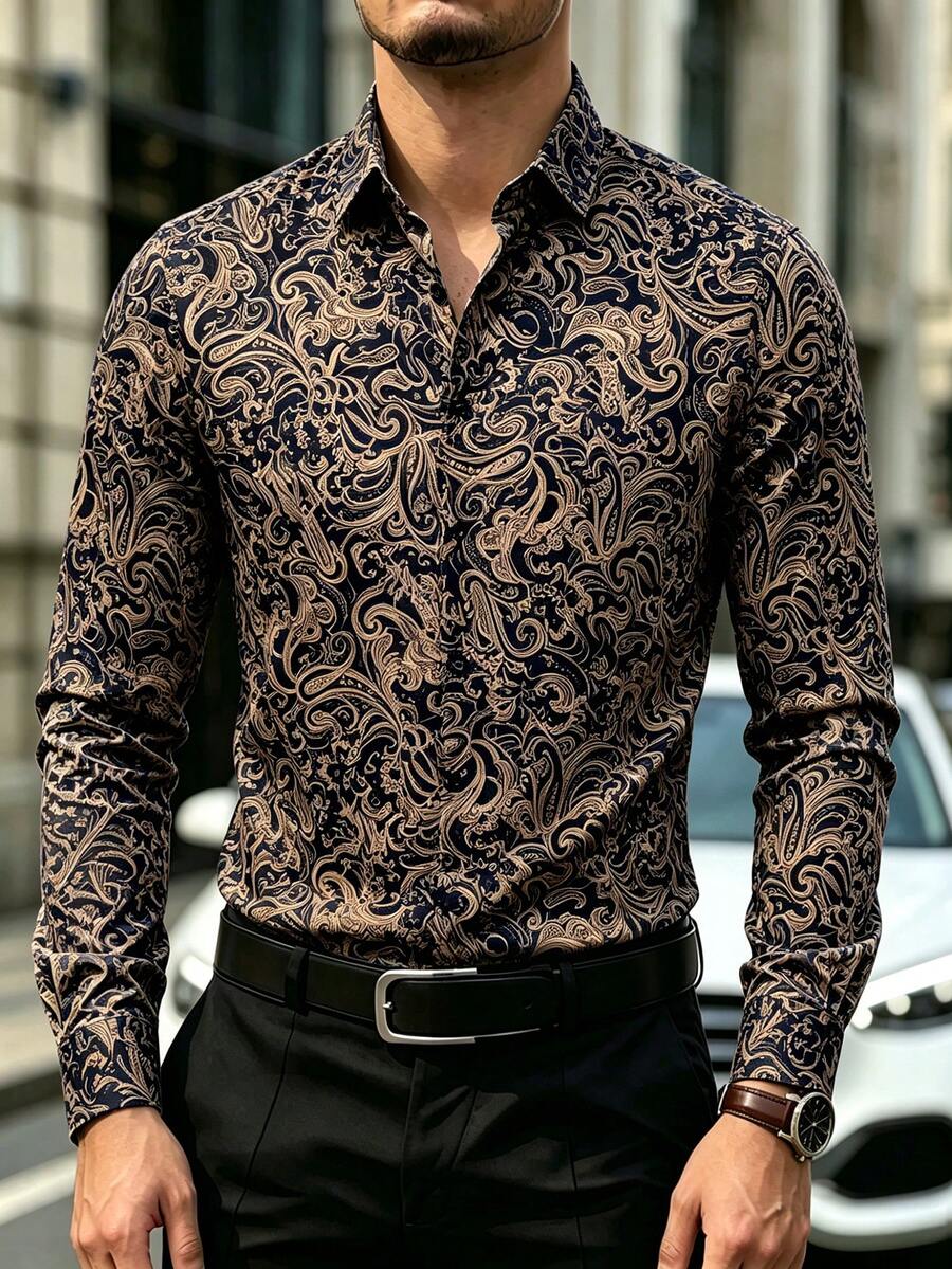 Muška formalna košulja sa paisley printom, slim fit, dugih rukava