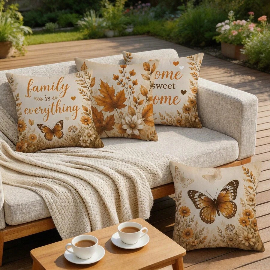 4 kom jednostavnih svakodnevnih plavih navlaka za ukrasne jastuke sa leptirima i cvećem "Sweet Home"