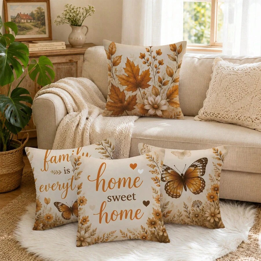 4 kom jednostavnih svakodnevnih plavih navlaka za ukrasne jastuke sa leptirima i cvećem "Sweet Home"