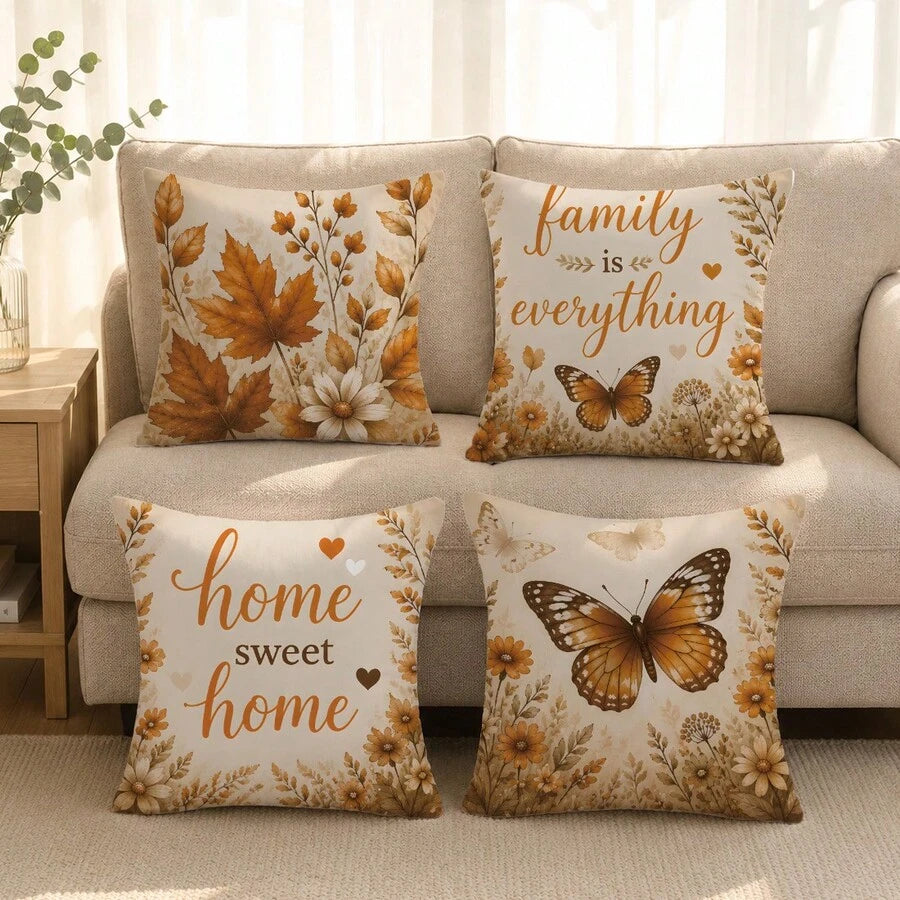 4 kom jednostavnih svakodnevnih plavih navlaka za ukrasne jastuke sa leptirima i cvećem "Sweet Home"