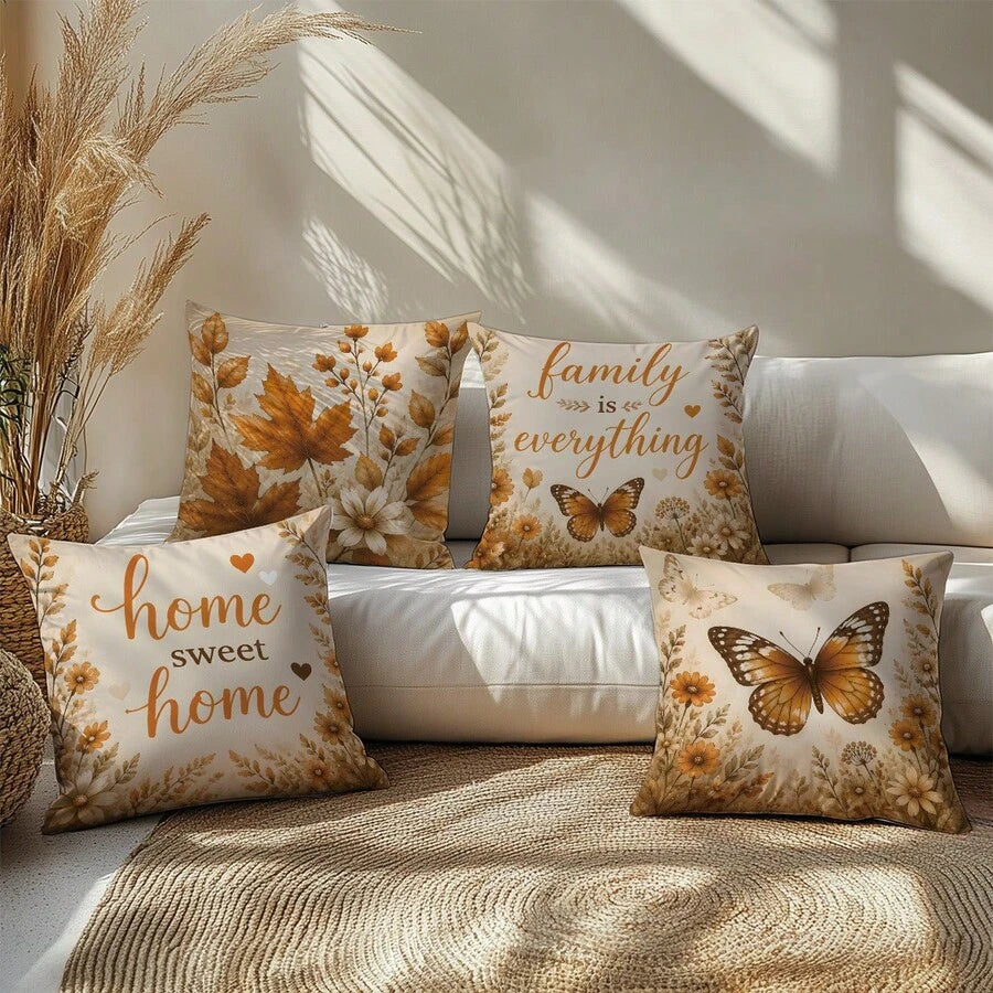 4 kom jednostavnih svakodnevnih plavih navlaka za ukrasne jastuke sa leptirima i cvećem "Sweet Home"