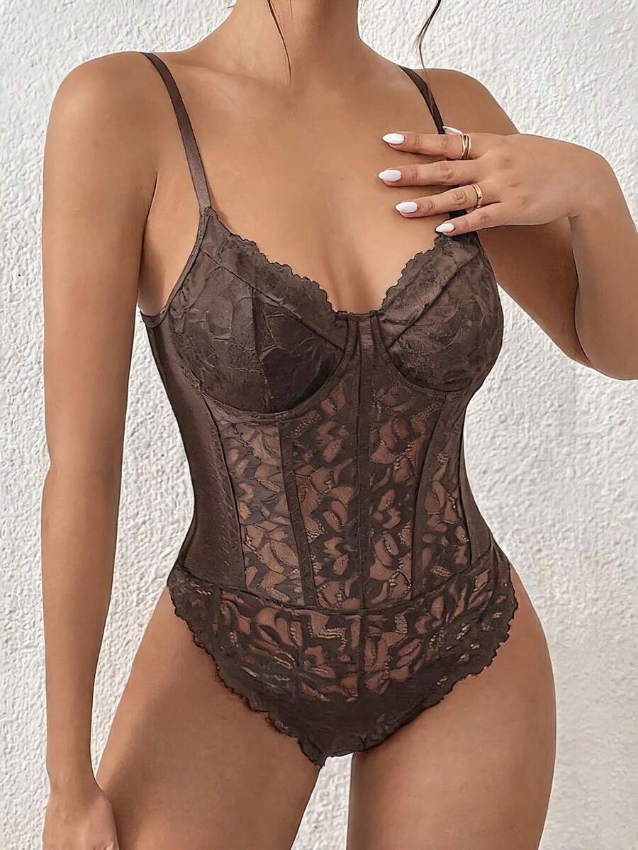 Seksi šik bodi u francuskom stilu, čipkani providni mrežasti materijal sa žicom
