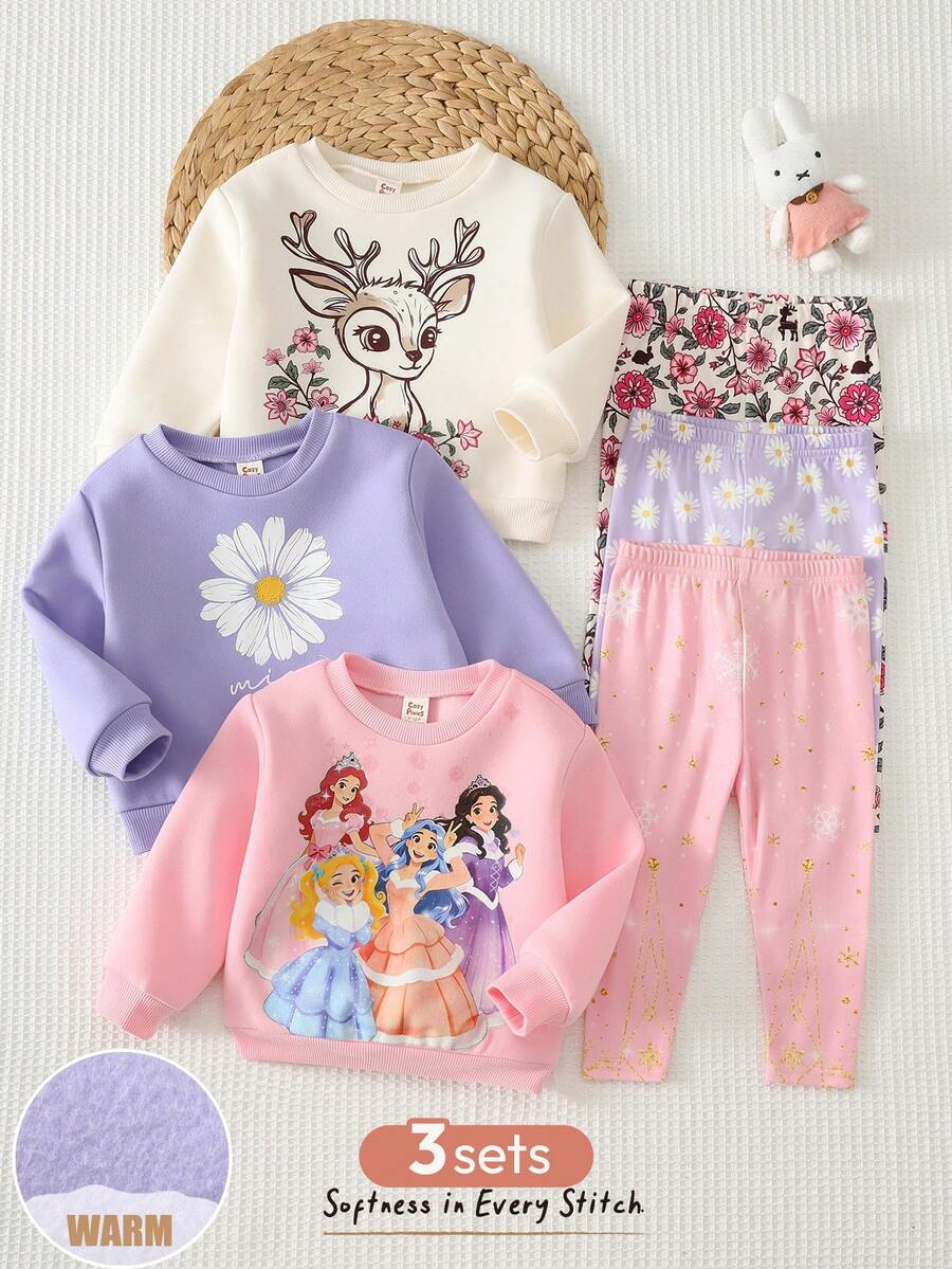 Set od 3 komada za devojčice, udobna jesenja/zimska moda, svež i sladak stil princeze
