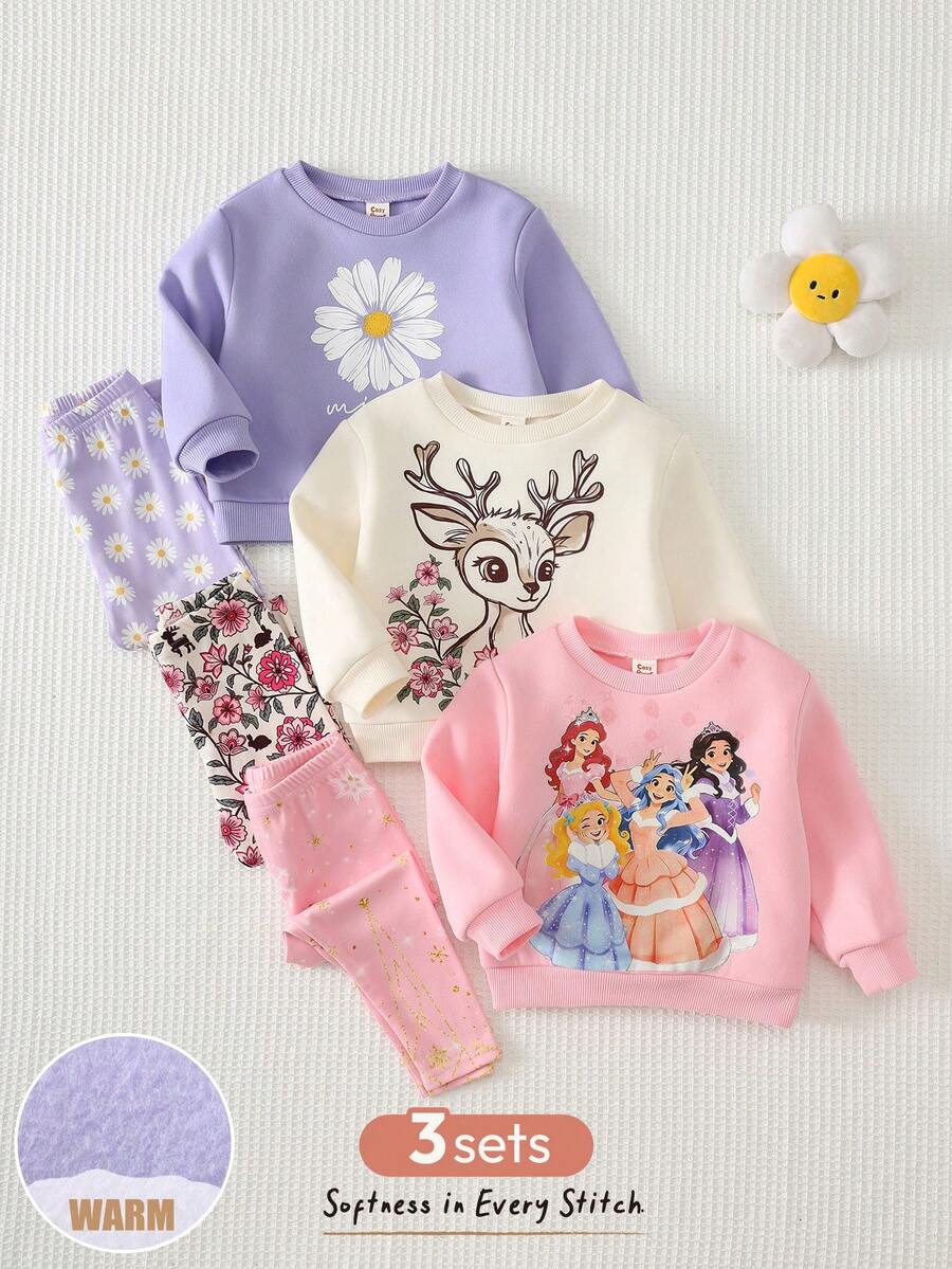 Set od 3 komada za devojčice, udobna jesenja/zimska moda, svež i sladak stil princeze