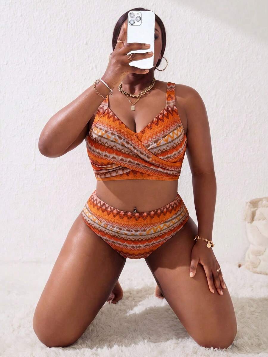 Ženski tankini set za plivanje plus size, 2 dela