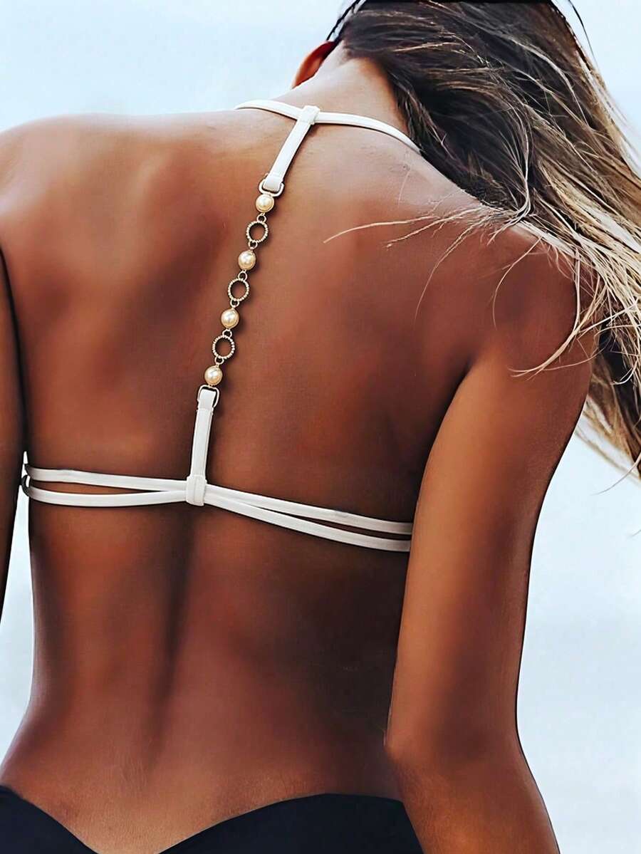 Swim Vcay Jednobojni Halter Bez Leđa Dekorativni Seksi Modni Bikini Top
