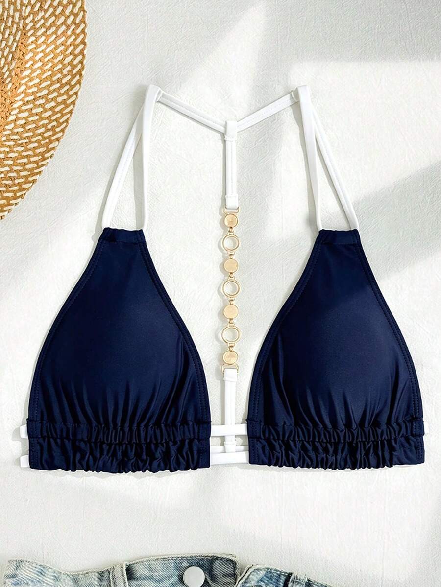 Swim Vcay Jednobojni Halter Bez Leđa Dekorativni Seksi Modni Bikini Top