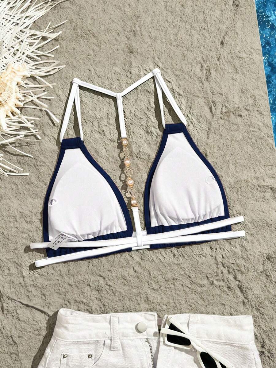 Swim Vcay Jednobojni Halter Bez Leđa Dekorativni Seksi Modni Bikini Top