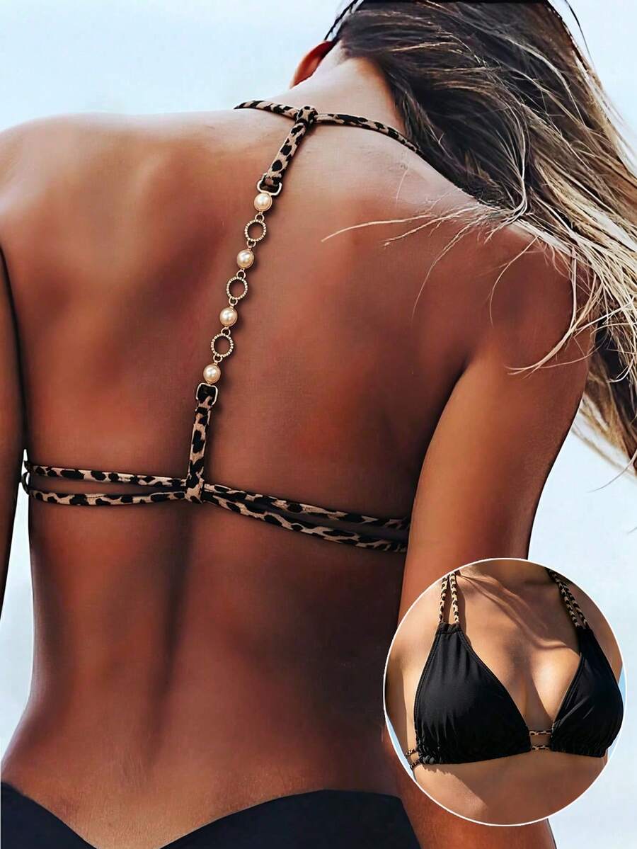 Swim Vcay Jednobojni Halter Bez Leđa Dekorativni Seksi Modni Bikini Top
