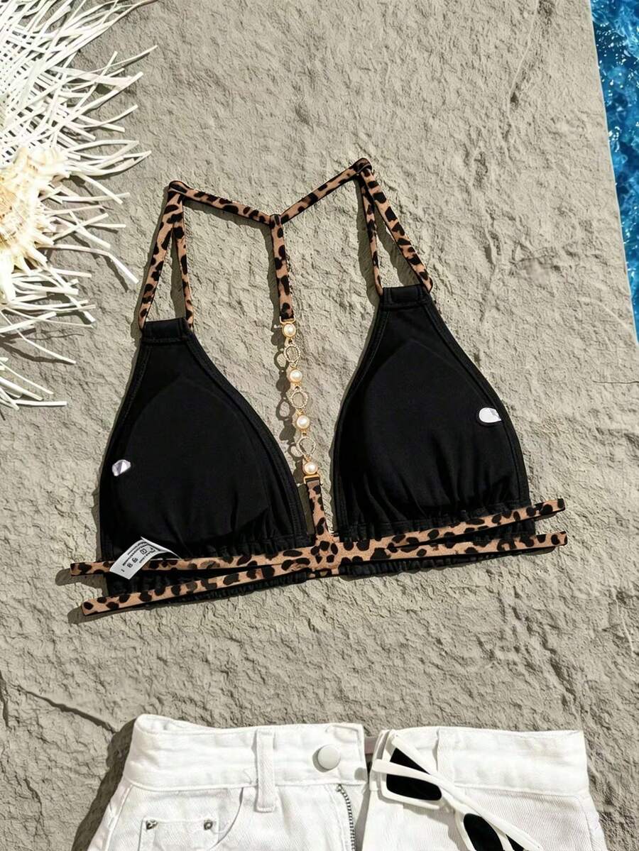 Swim Vcay Jednobojni Halter Bez Leđa Dekorativni Seksi Modni Bikini Top