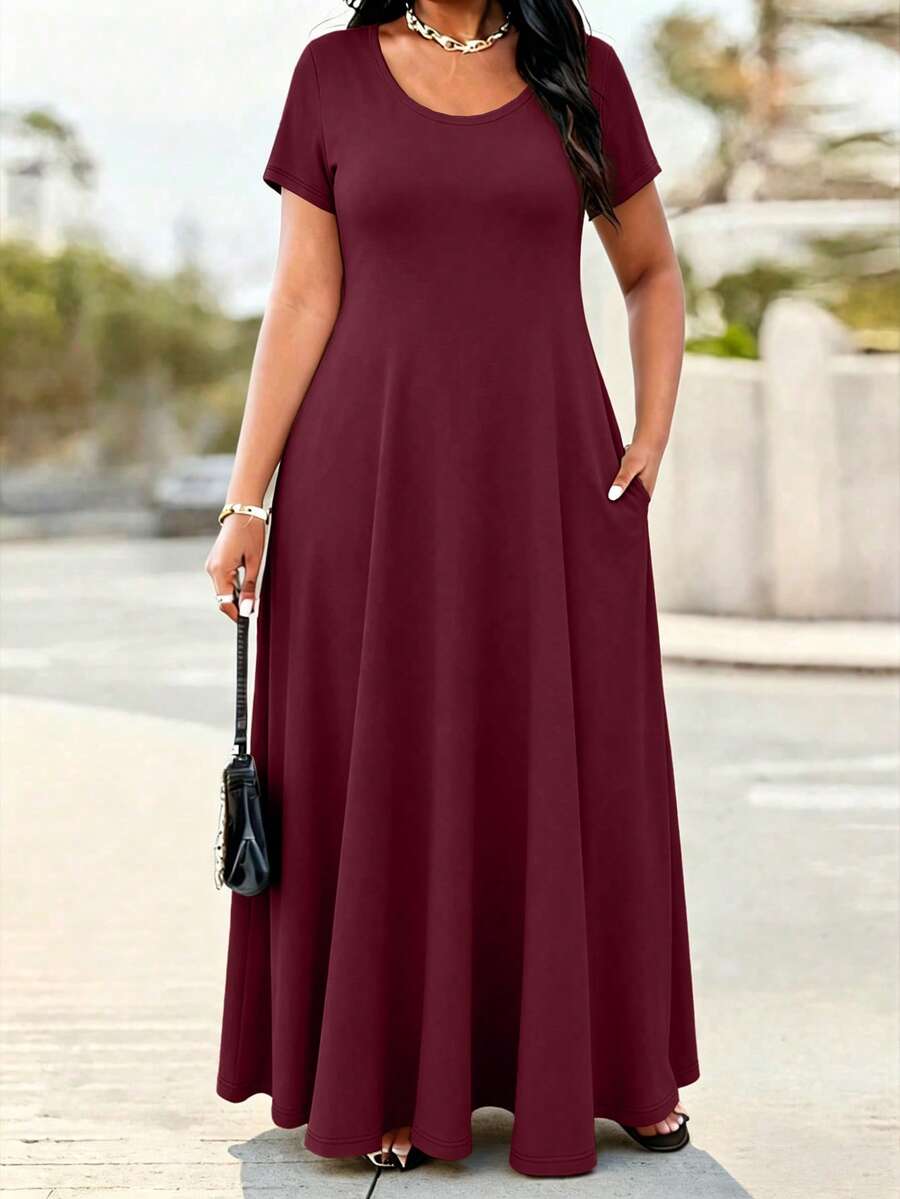 Ženska ležerna haljina  u jednobojnoj boji, plus size, sa džepovima
