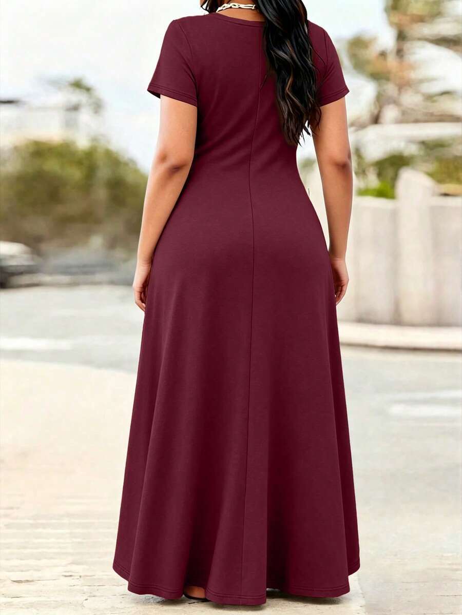 Ženska ležerna haljina  u jednobojnoj boji, plus size, sa džepovima