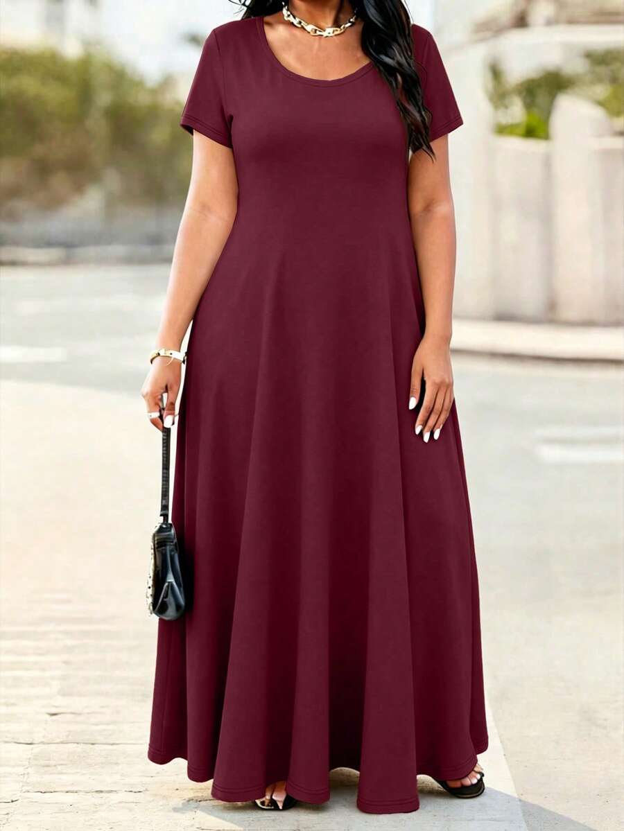 Ženska ležerna haljina  u jednobojnoj boji, plus size, sa džepovima