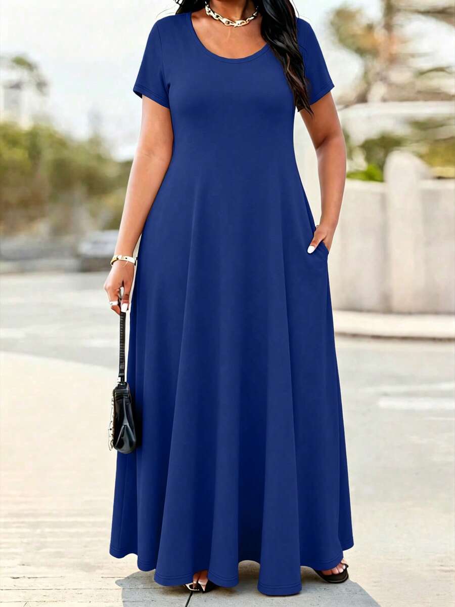 Ženska ležerna haljina  u jednobojnoj boji, plus size, sa džepovima