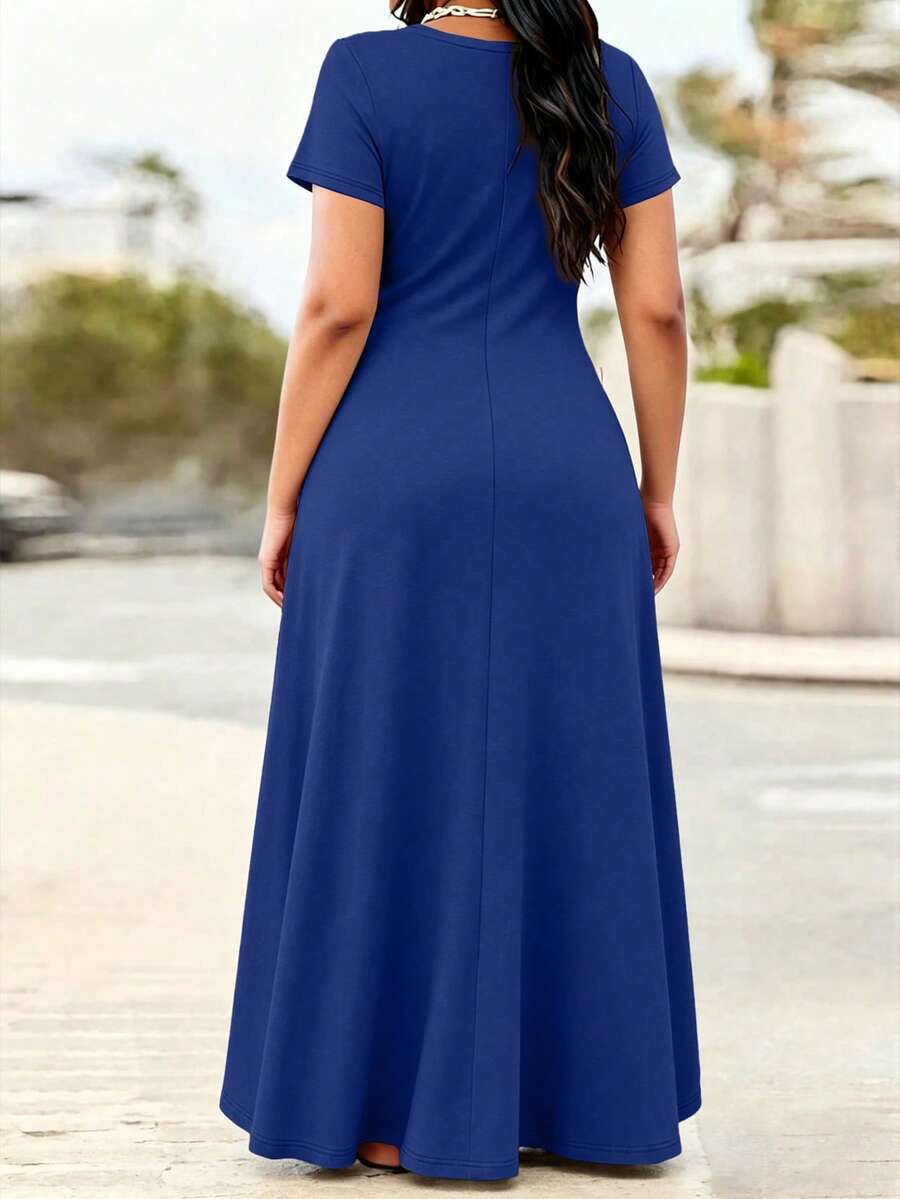 Ženska ležerna haljina  u jednobojnoj boji, plus size, sa džepovima