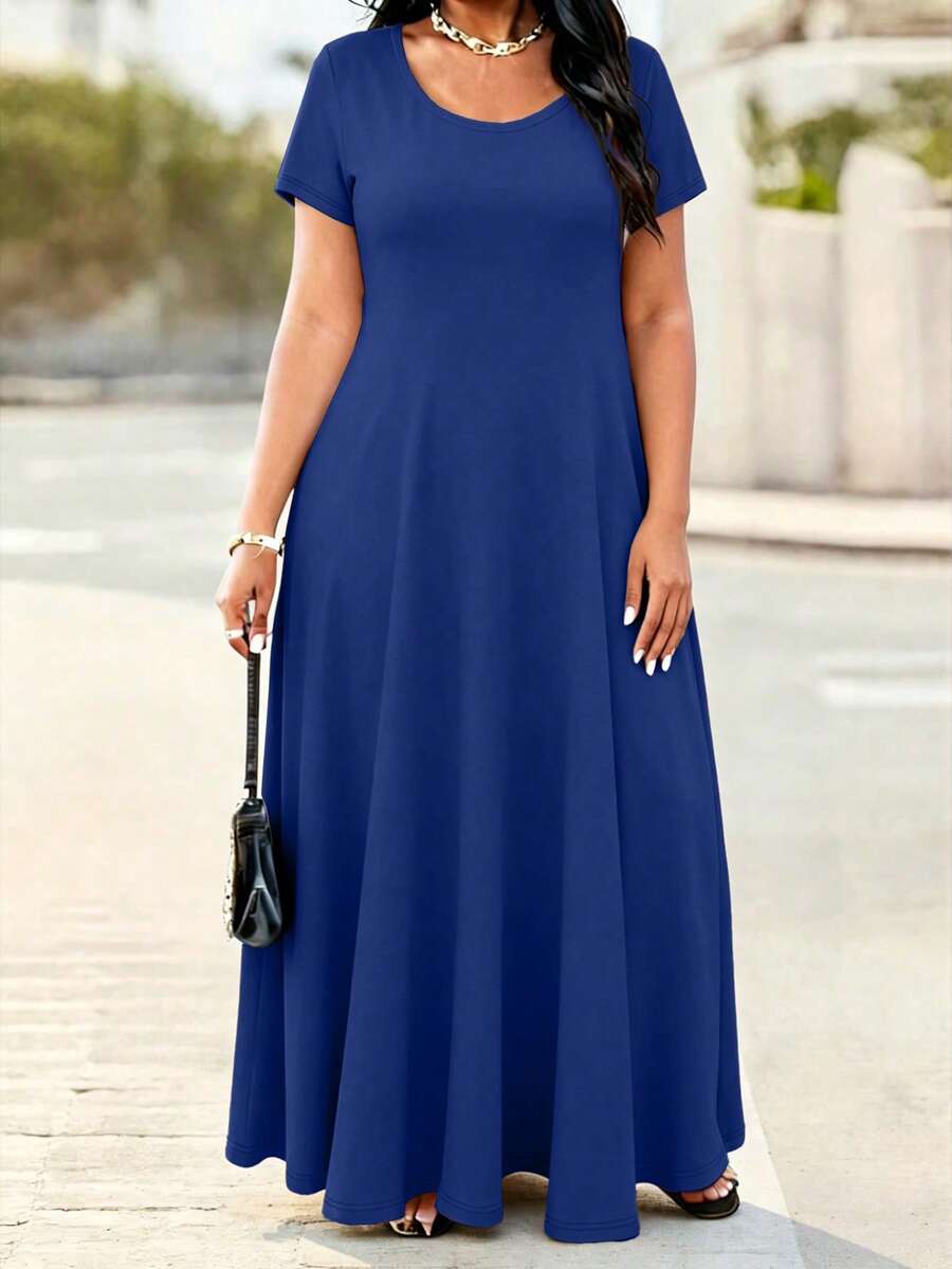 Ženska ležerna haljina  u jednobojnoj boji, plus size, sa džepovima