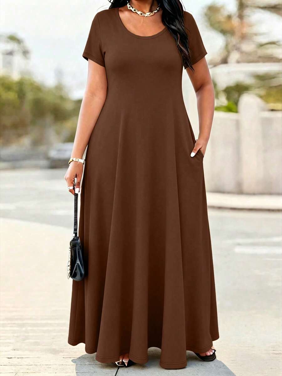 Ženska ležerna haljina  u jednobojnoj boji, plus size, sa džepovima