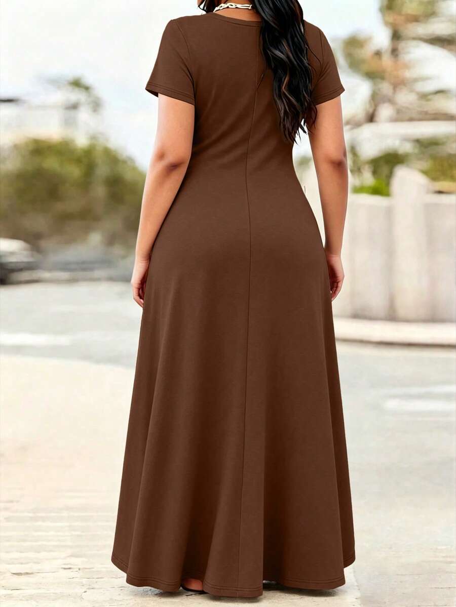 Ženska ležerna haljina  u jednobojnoj boji, plus size, sa džepovima