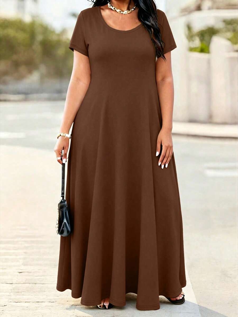 Ženska ležerna haljina  u jednobojnoj boji, plus size, sa džepovima