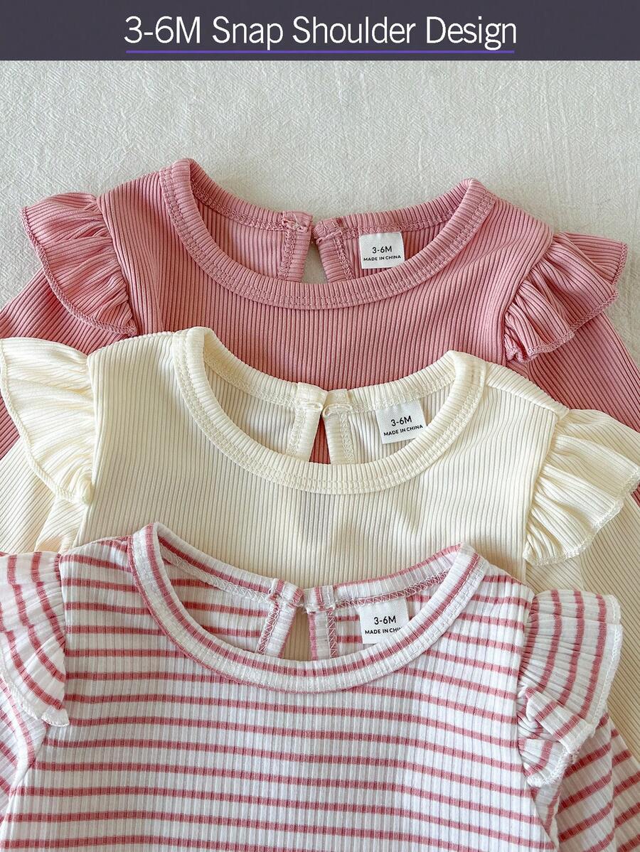 3 kom/set dečijih majica za devojčice, roze i bela prugasta, jesenja, slatka