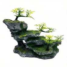 Resin Aquarium Rock Landscape Decor Fish Tank Cave Hiding Spot With Pavilion, Artificial Plants, Moss, Suitable For Small Tropical Shrimp Breeding