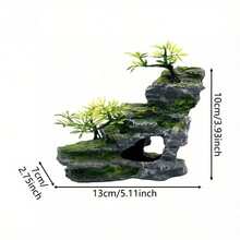 Resin Aquarium Rock Landscape Decor Fish Tank Cave Hiding Spot With Pavilion, Artificial Plants, Moss, Suitable For Small Tropical Shrimp Breeding