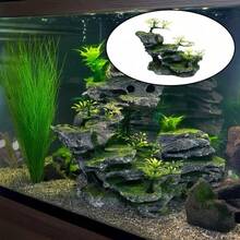 Resin Aquarium Rock Landscape Decor Fish Tank Cave Hiding Spot With Pavilion, Artificial Plants, Moss, Suitable For Small Tropical Shrimp Breeding