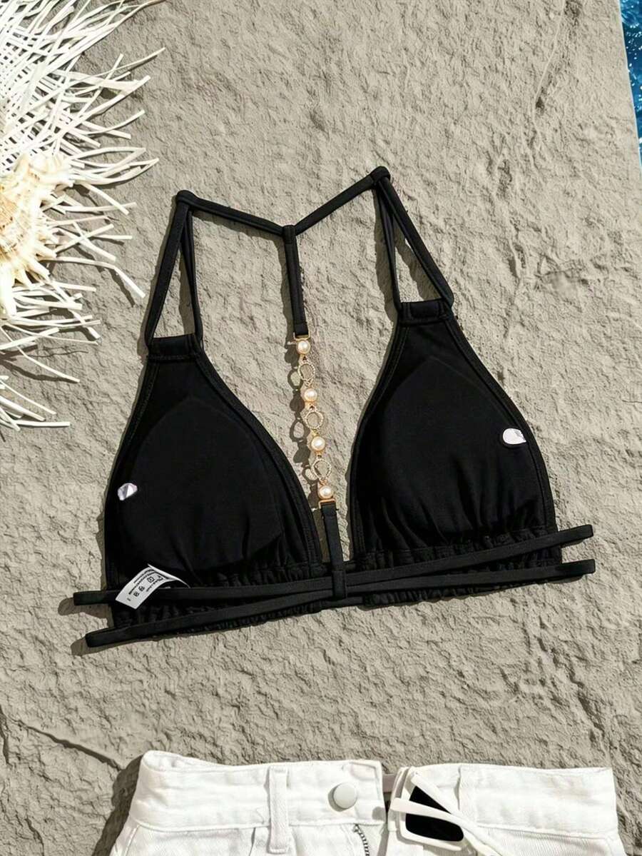 Swim Vcay Jednobojni Halter Bez Leđa Dekorativni Seksi Modni Bikini Top