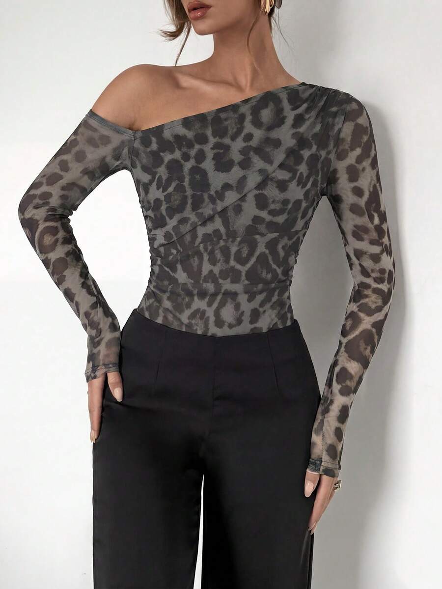 Ženski modni providni mrežasti body sa leopard printom