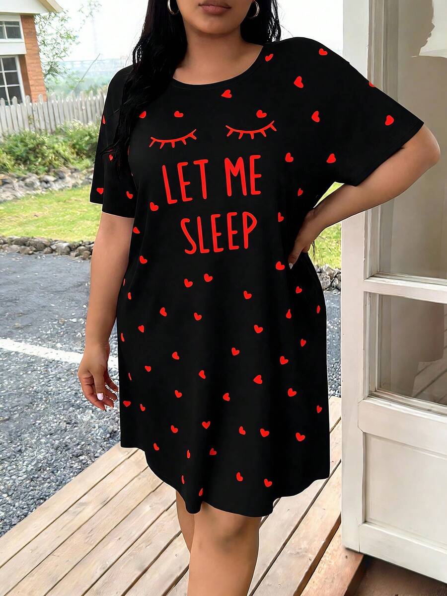 Ženska kratka spavaćica plus size sa tufama i crtanim printom