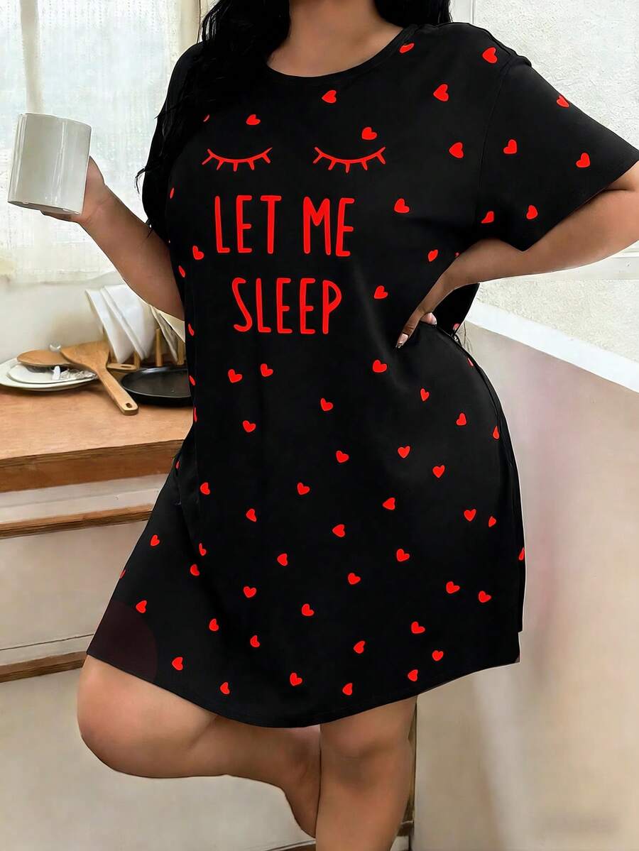 Ženska kratka spavaćica plus size sa tufama i crtanim printom