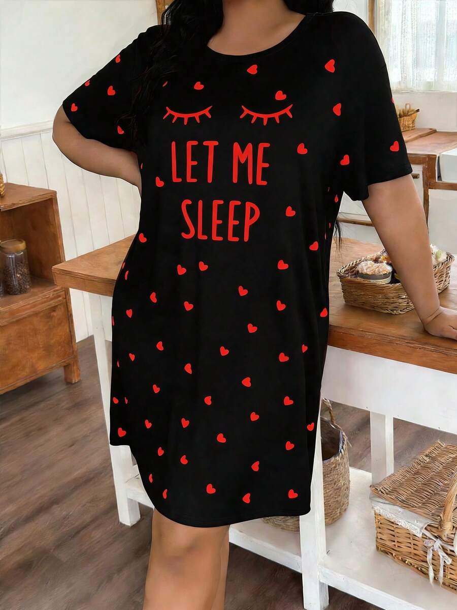 Ženska kratka spavaćica plus size sa tufama i crtanim printom