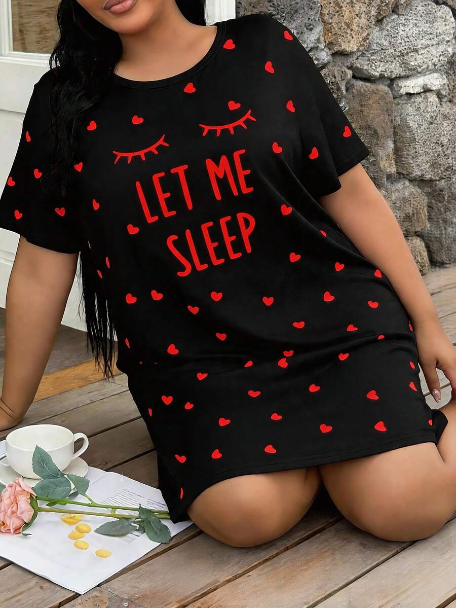 Ženska kratka spavaćica plus size sa tufama i crtanim printom